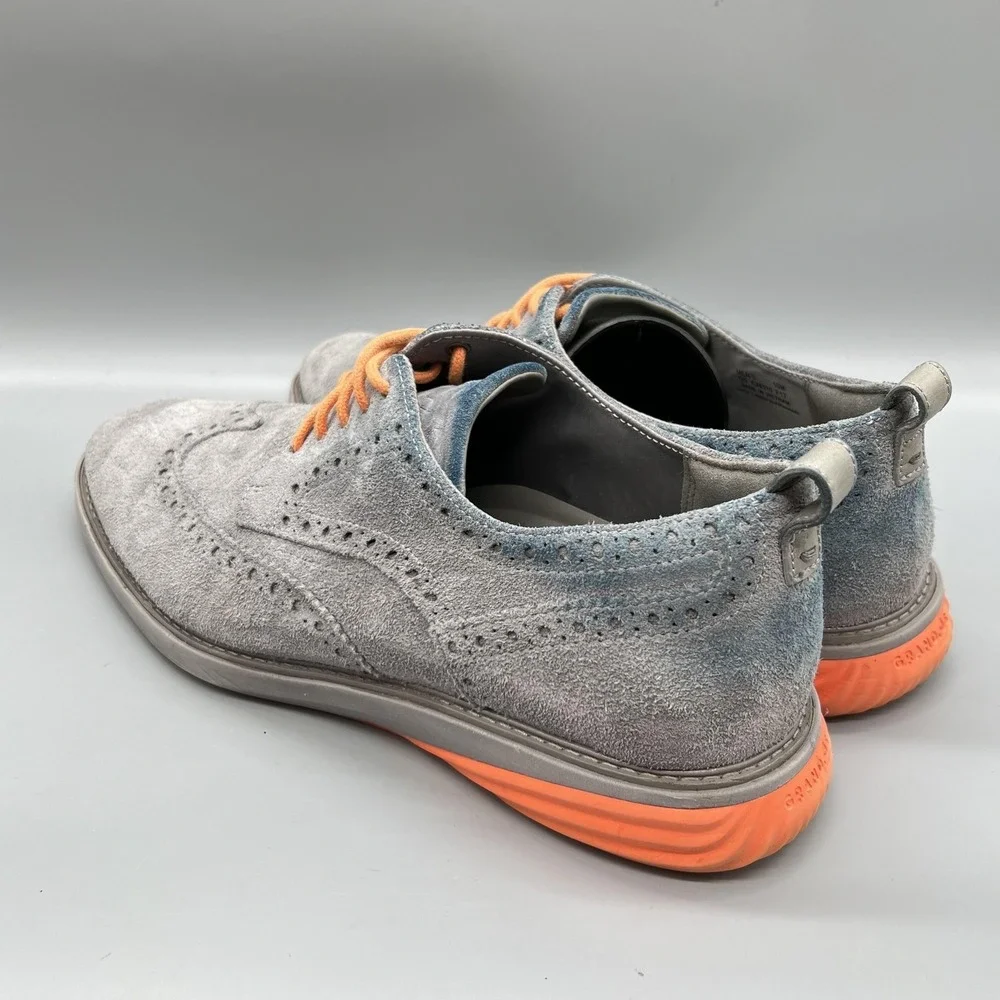 Cole Haan Shoes Men 10 Gray Blue Ombre Suede GrandEvolution Wingtip Oxford